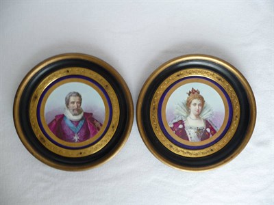 Lot 75 - A Pair of Sèvres Style Circular Plaques, painted with bust portraits of Marie de Medici and...