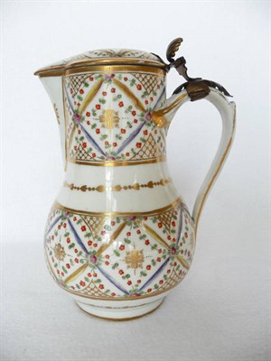 Lot 78 - A Rue Thiroux Paris Porcelain Baluster Ewer and Cover, circa 1800, with gilt metal hinged...