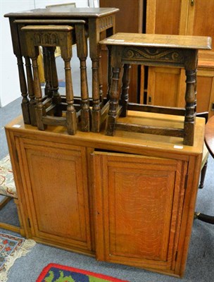 Lot 1207 - Oak joint stool and similar nest of table in the style of Titchmarch & Goodwin together with a...