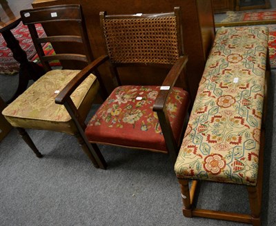 Lot 1208 - A needlework stool; a child's cane back armchair, a 19th century mahogany dining chair (3)