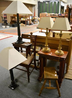 Lot 1219 - A nest of tables, two stools, a single chair, a mirror and two pairs of lamps