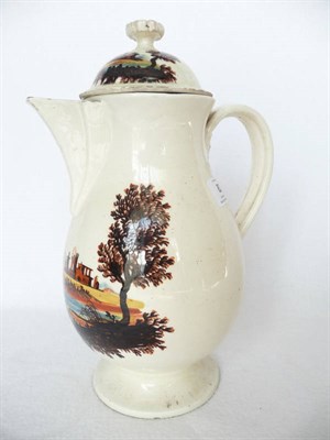 Lot 82 - A Continental Creamware Baluster Coffee Pot and Domed Cover, late 18th century, with floriform...