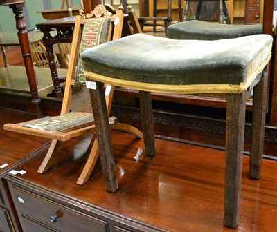 Lot 1273 - George VI Coronation stool with green upholstered seat on oak chamfered legs; and a late...