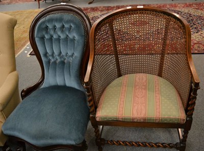 Lot 1298 - Victorian nursing chair, and a caned armchair