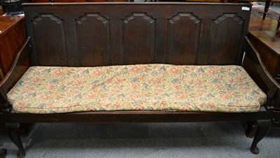 Lot 1320 - George III oak settle, the back with five fielded panels