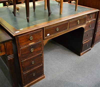 Lot 1328 - Victorian mahogany and oak lined partner's desk, with green leather top, 152cm wide