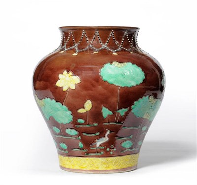 Lot 93 - A Chinese Porcelain Fahua Decorated Baluster Vase, Qing Dynasty, 18th century, decorated with birds