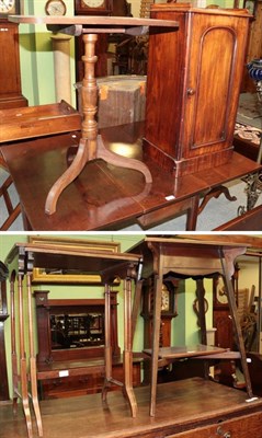 Lot 1345 - Victorian mahogany pot cupboard, late Regency mahogany flip-top tripod table, two Edwardian nesting