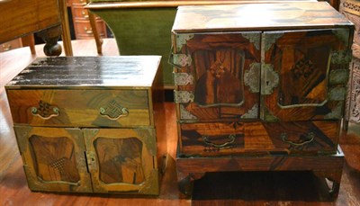 Lot 1351 - Two Japanese parquetry decorated and metal bound miniature cabinets