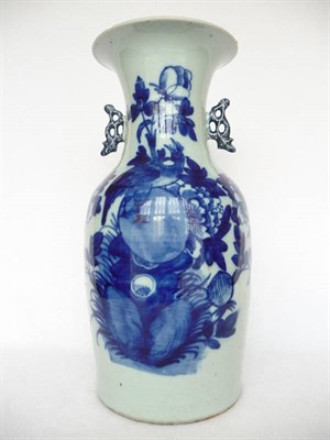 Lot 95 - A Chinese Porcelain Baluster Vase, 19th century, with flared neck and leaf moulded handles...