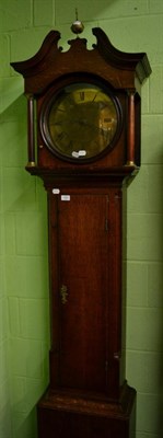 Lot 1361 - An oak thirty hour longcase clock, the circular brass dial with Roman and Arabic numerals...