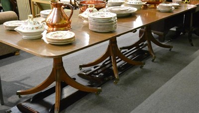 Lot 1367 - George III style mahogany triple-pillar dining table, 73cm high, 114 wide, 360cm long (in total)