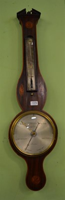 Lot 1378 - A mahogany shell inlaid wheel barometer, silver dial signed Baranzino 281 High Holburn, London,...