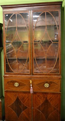 Lot 1379 - George III mahogany and satinwood banded secretaire bookcase