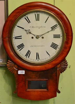 Lot 1385 - A mahogany drop dial double fusee striking wall clock