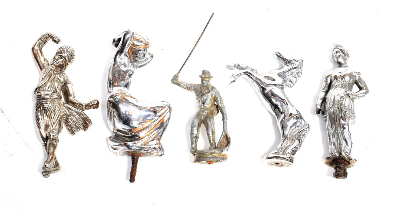 Lot 3005 - Four Chrome on Brass Car Mascots, comprising a 1930's example modelled as a classic female...
