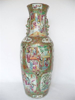 Lot 99 - A Cantonese Porcelain Baluster Vase, 19th century, with folded flared rim applied with mythical...
