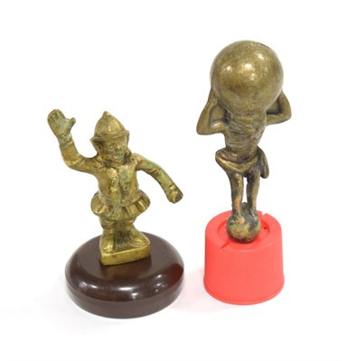 Lot 3025 - A Brass Novelty Car Mascot, in the form of The Greek Titan, 8.5cm high; and Another, in the form of