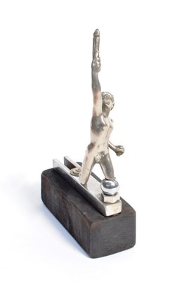 Lot 3034 - A Brass and Chrome Painted Car Mascot, circa 1950, in the form of Mercury with arm...
