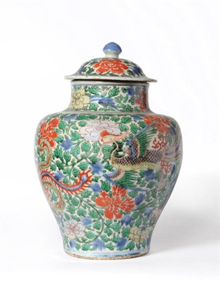 Lot 102 - A Chinese Porcelain Wucai Baluster Jar and Cover, mid 17th century, painted with pheasants...