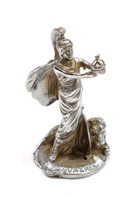 Lot 3049 - A Chrome on Brass Car Mascot, in the form of Britannia with arms outstretched holding a crown,...