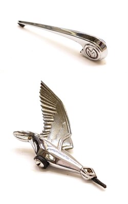 Lot 3050 - A 1930's Chrome on Zinc Car Mascot from a Morris, of stylised design, 21cm long; and A 1930's...