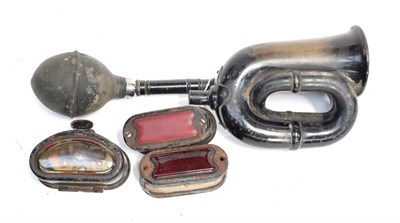 Lot 3081 - A 1920/30 King of the Road Car Horn, model no.38, 43cm long; and Three 1920/30 Metal Cased...