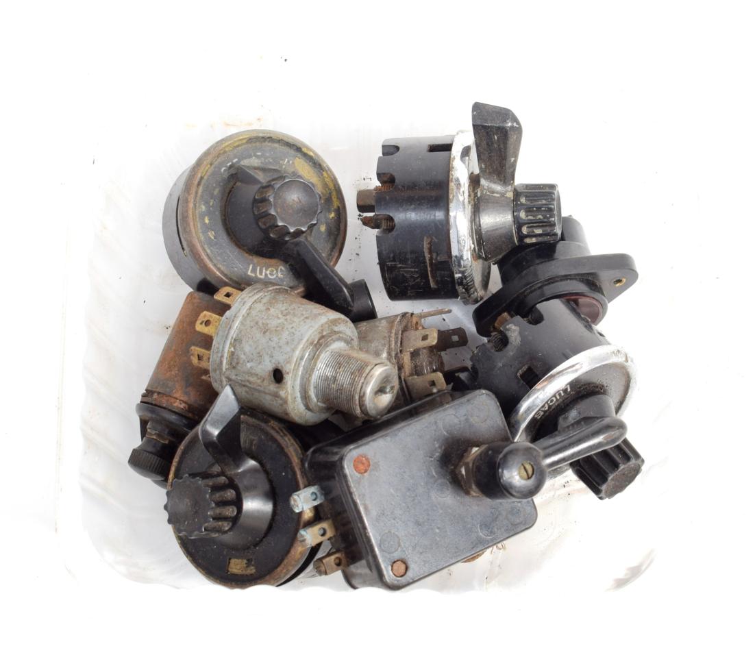 Lot 3088 - Eleven 1930-50 Assorted Switches for Motor Cars, including Lucas RLC2, Lucas PLC2 and a Lucas PLC6