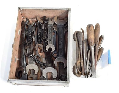 Lot 3090 - A Collection of Assorted BSA Double-Ended Spanners, adjustable spanners and vintage slot-headed...