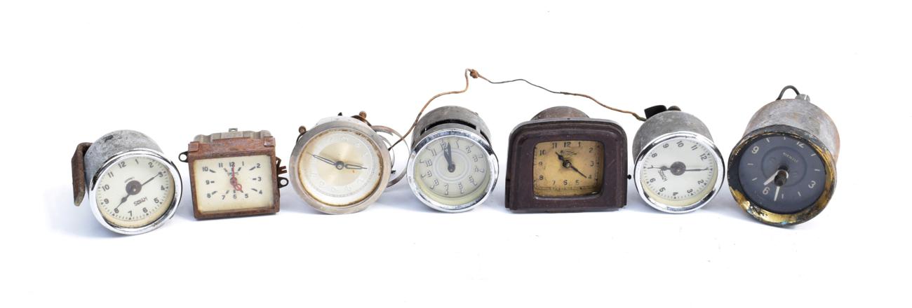 Lot 3091 - Seven Assorted Vintage Car Electrical Dashboard Clocks, including three Smiths examples