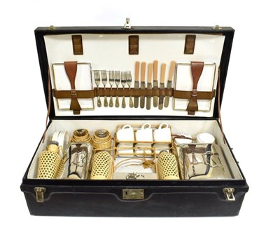 Lot 3097 - A 1930/40 Six Place Setting Hamper, with black outer case initialled WGK, enclosing a fitted...