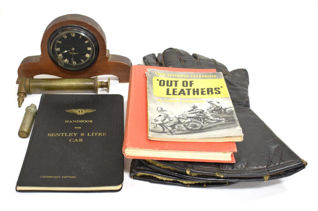 Lot 3113 - A Pair of Vintage Leather Motorcycle Gloves, the Handbook for Bentley 4.5 Litre Motor Car,...