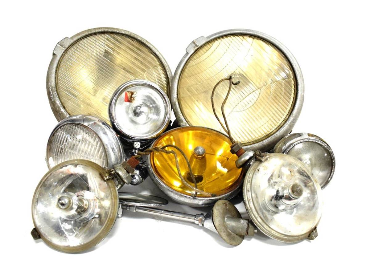 Lot 3119 - C M Hall, Detroit: A Pair of 9½ Inch Car Headlamps; A Pair of Lucas SLR 576 5 Inch Headlamps;...