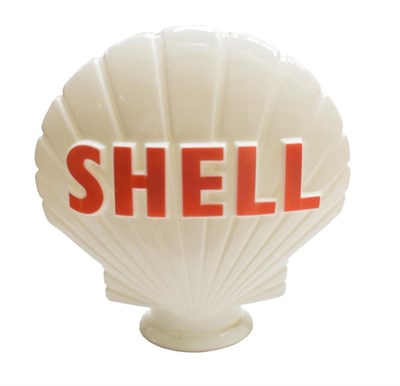 Lot 3122 - A Shell Opaque Glass Double-Sided Petrol Pump Globe, with red lettering, the base printed Webbs...