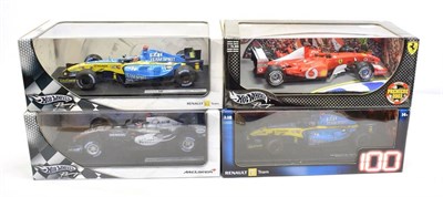 Lot 3134 - Hot Wheels F1 Group 1:18 scale models: Renaults 100th Grand Prix Win 3/4/5, Ferrari Premier Edition