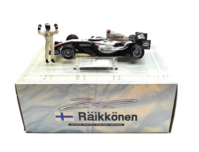Lot 3136 - Hot Wheels K Raikkonen Limited Edition McLaren MP4-20 no2831/3500, on acrylic base with figure...