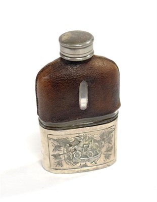 Lot 3154 - Gordon Bennett Trophy Ireland 1903: A Silver Plated Glass and Leather Spirit Flask, with screw top