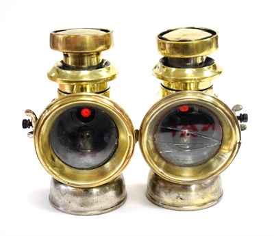 Lot 3157 - A Pair of Vintage Brass Lucas F143 King of the Road Car/Carriage Lamps, 22.5cm high
