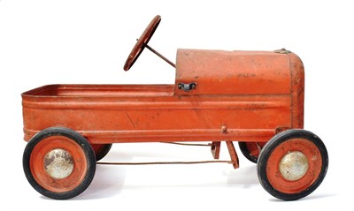 Lot 3158 - An Early 20th Century Red Painted Pedal Car, modelled as a tractor, with four-spoke steering...