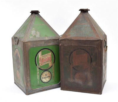 Lot 3166 - Two Wakefield Agricastrol Five Gallon Tractor Oil Tins, each of square form with pyramid tops, with