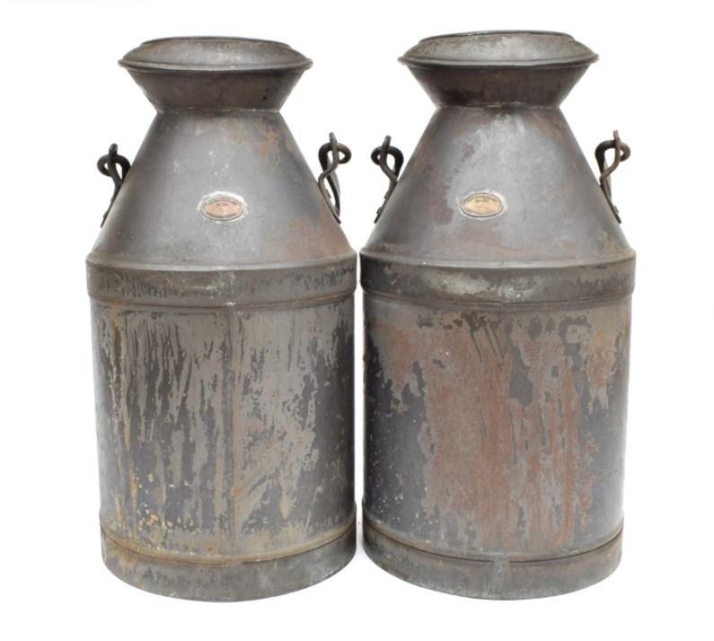 Lot 3167 - A Pair of Five Gallon Metal Canisters, with oval plaques stamped HARDWARE PLATE CO LTD BASILSON...
