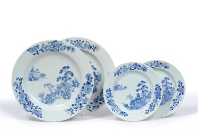 Lot 115 - A Pair of Nanking Cargo Circular Dishes, 18th century, painted in underglaze blue with pagodas in a