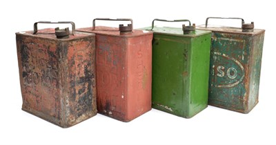 Lot 3178 - Four Vintage 2 Gallon Petrol Cans, comprising two Shell Motor Spirit, a green Esso, and an unmarked