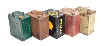 Lot 3181 - Five 2 Gallon Fuel Cans, comprising a green Shell, a black and yellow Shell (repainted), a...