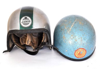 Lot 3182 - Francis Barnett of Coventry: A 1960/70 Motorcycle Helmet; and A James Grey and Green Stripe...