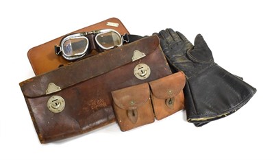Lot 3190 - Motorcycle Interest: A Pair of Vintage Black Leather Gloves; a  pair of brown leather goggles;...