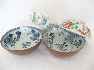 Lot 118 - A Pair of Nanking Cargo Porcelain Bowls, 18th century, painted in underglaze blue with a...
