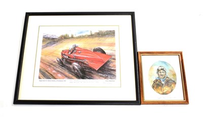 Lot 3203 - Phil May (b.1925) A miniature portrait of Sir Tim Burkin Bt Signed, watercolour, 11cm by 8cm;...