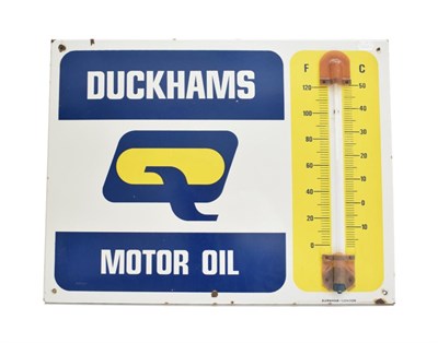 Lot 3210 - A Duckhams Motor Oil Single-Sided Advertising Sign, with thermometer, stamped Burnham-London,...