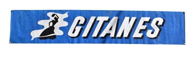 Lot 3216 - A Fabric Gitanes Advertising Banner, circa 1986, with white and black lettering on a blue...